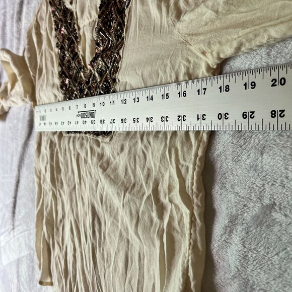 Lucky Brand Womens Beaded Embellished Long Sleeve Top Small Ivory Split Neck - Picture 6 of 10